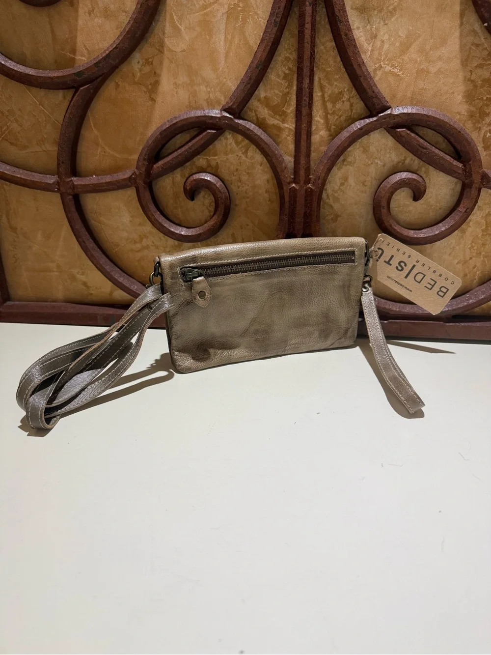 BED|STU Taupe Leather Wristlet with Zip Pocket
